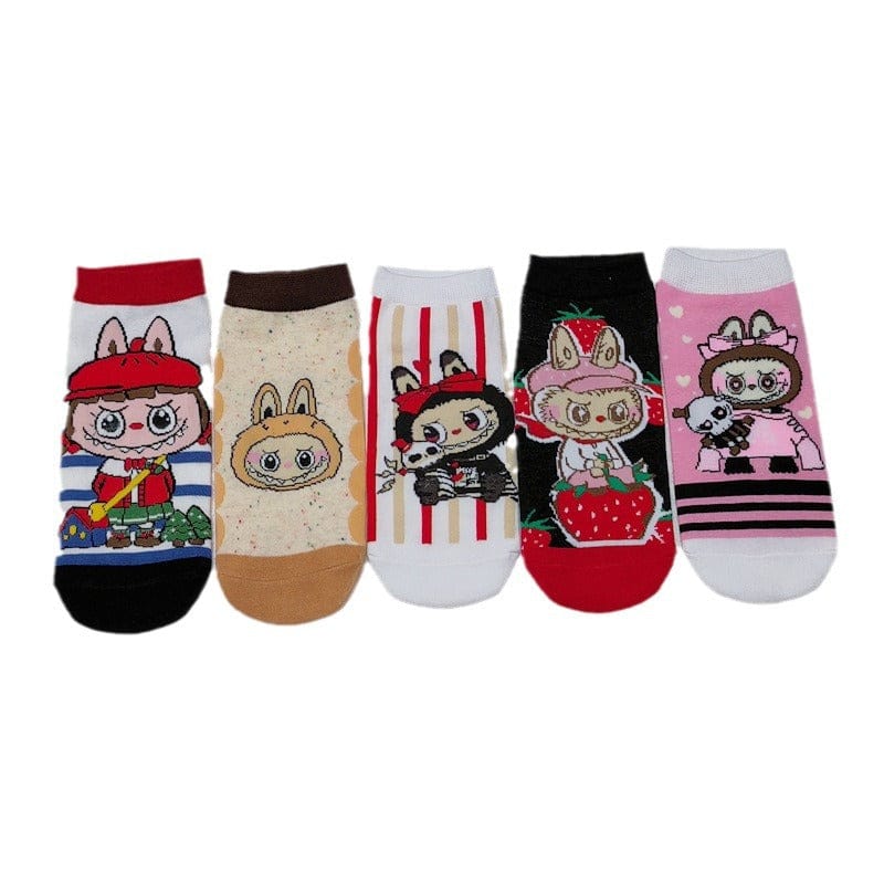 Cartoon Short Socks Stitch Labubu [5 Pairs] - Image 5
